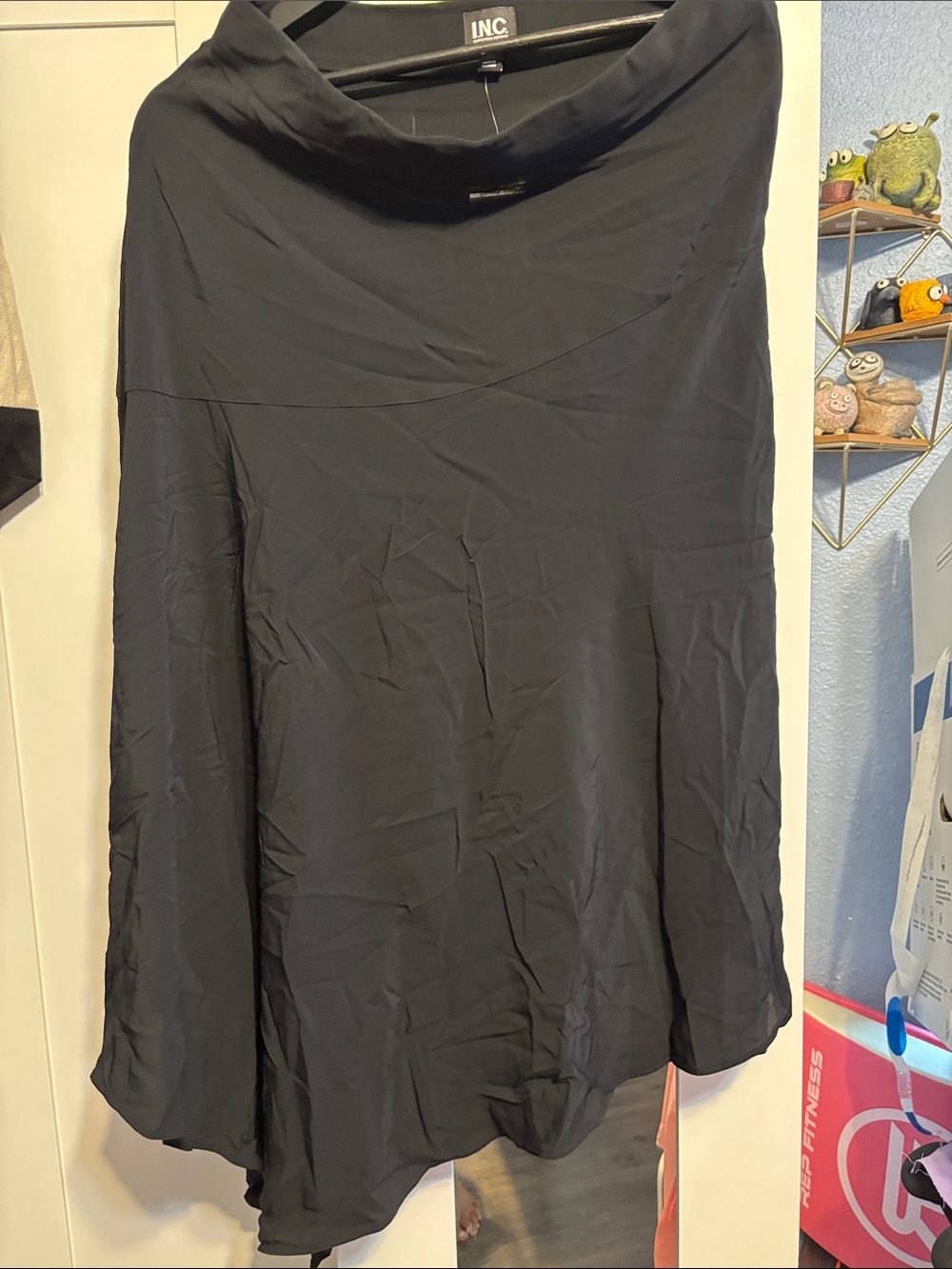 🖤 NWT INC Black Asymmetrical Draped Midi Skirt Size M